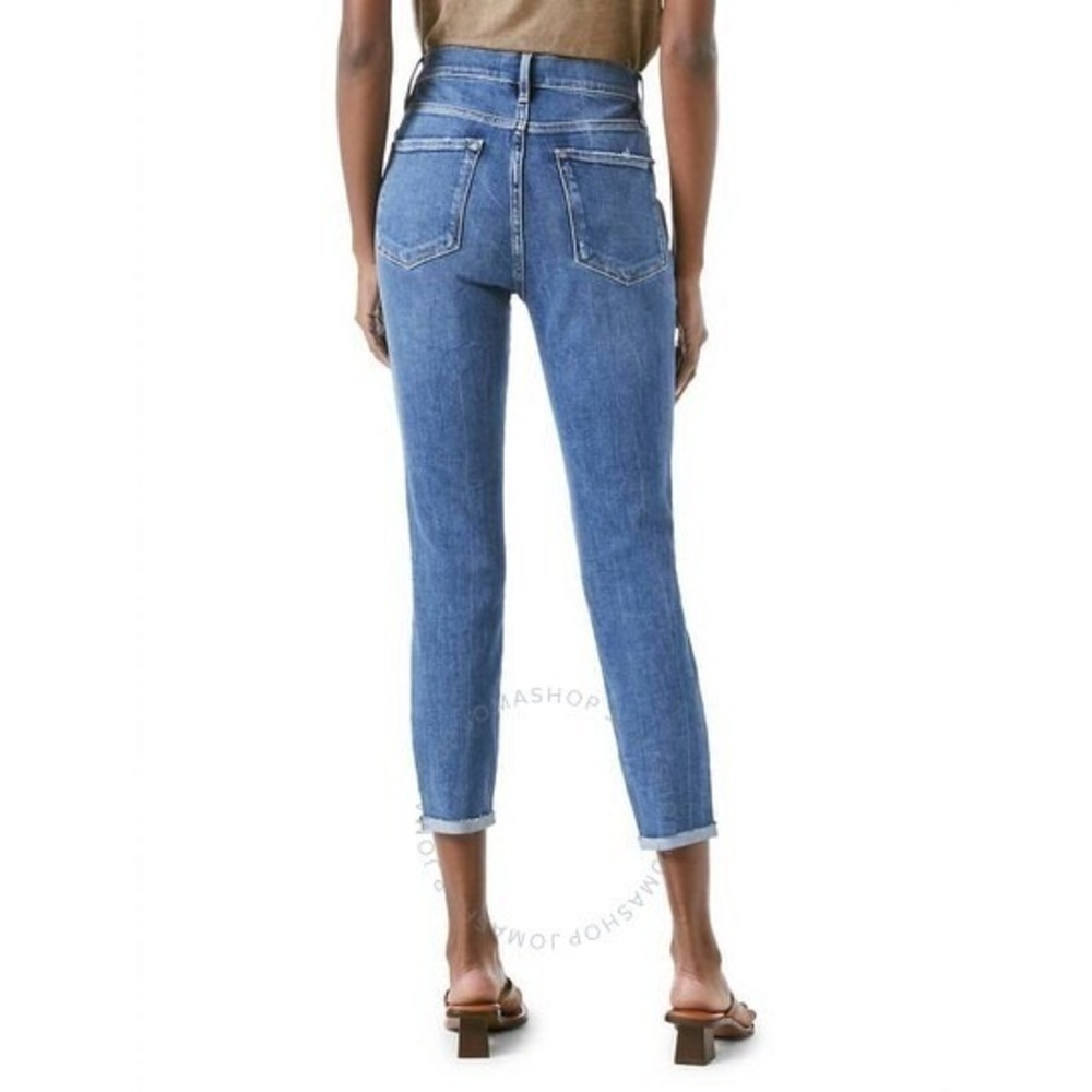 FRAME 31 Ali High Rise Cigarette Jeans Van Ness Wash Denim Raw Hem Ankle - Picture 2 of 10